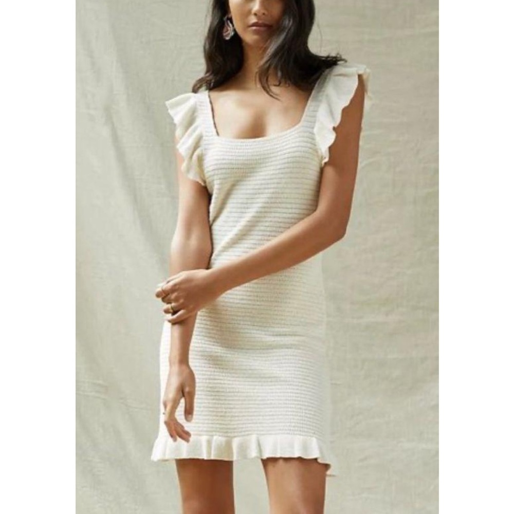Free People Cream Ruffle Mini Dress